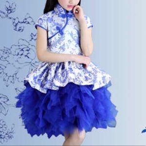 Girls Porcelain Print Cheongsam Style Dress New 130cm Size 6-7 Yr